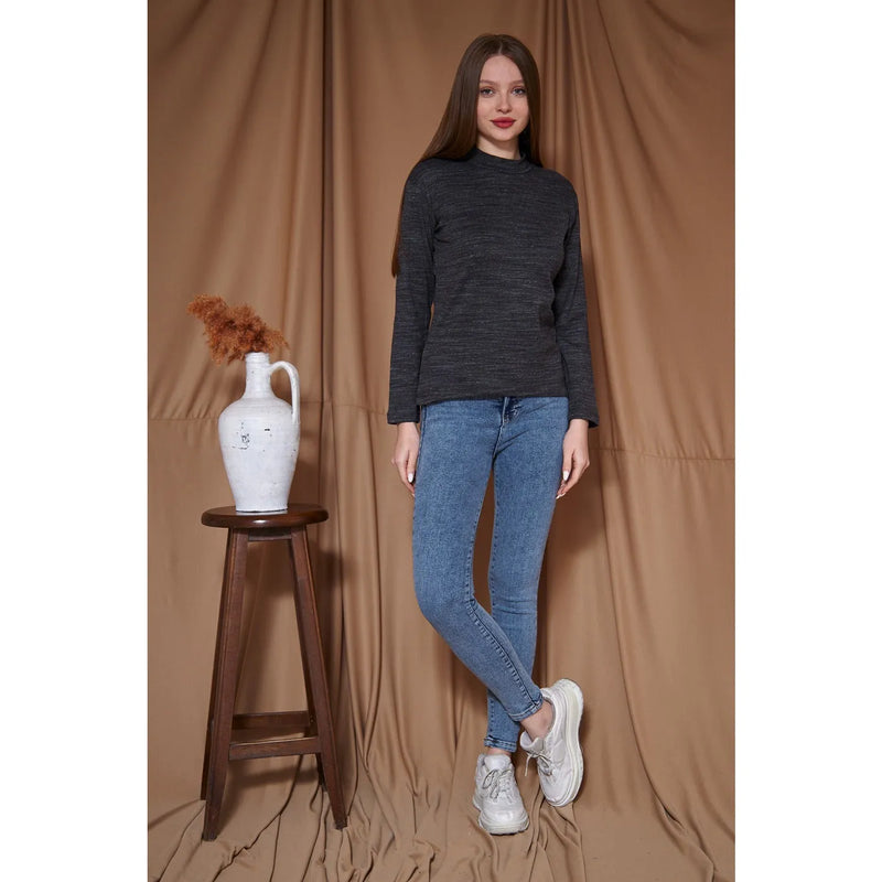 Black Melange Mock Neck Sweatshirt | Montivo Pakistan