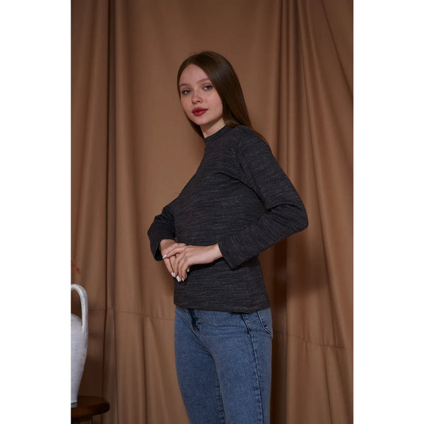 Black Melange Mock Neck Sweatshirt | Montivo Pakistan