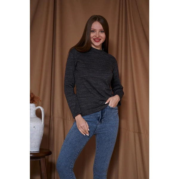 Black Melange Mock Neck Sweatshirt | Montivo Pakistan
