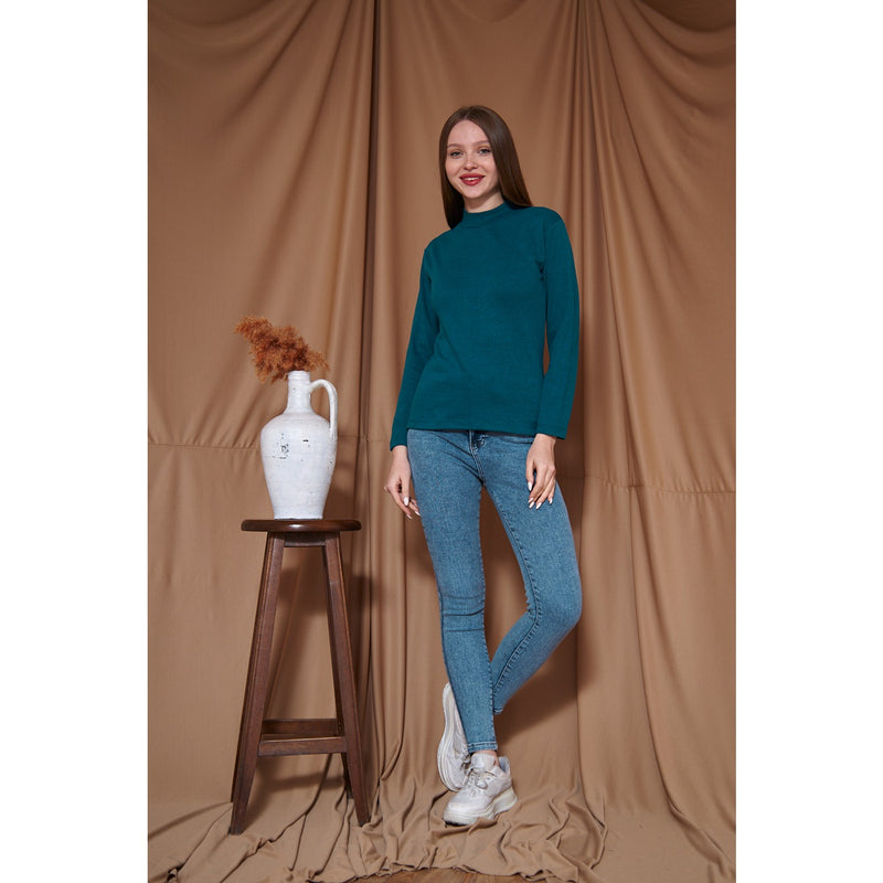 Teal Blue Melange Mock Neck Sweatshirt | Montivo Pakistan