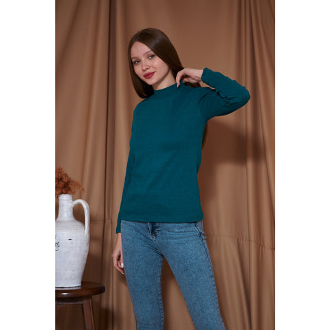 Teal Blue Melange Mock Neck Sweatshirt | Montivo Pakistan