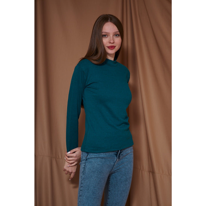 Teal Blue Melange Mock Neck Sweatshirt | Montivo Pakistan