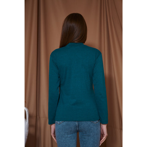 Teal Blue Melange Mock Neck Sweatshirt | Montivo Pakistan