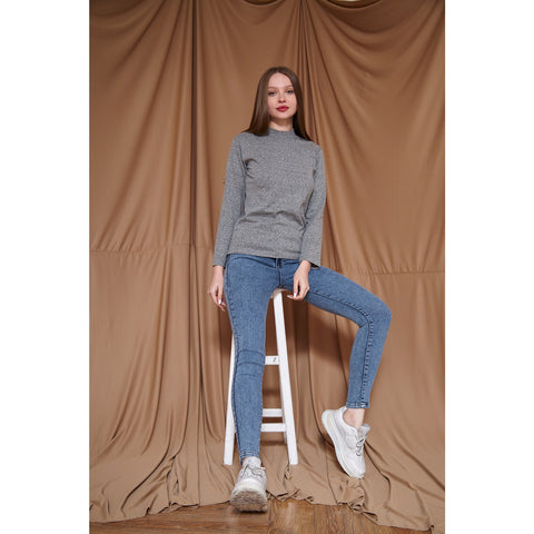 Grey Melange Mock Neck Sweatshirt | Montivo Pakistan