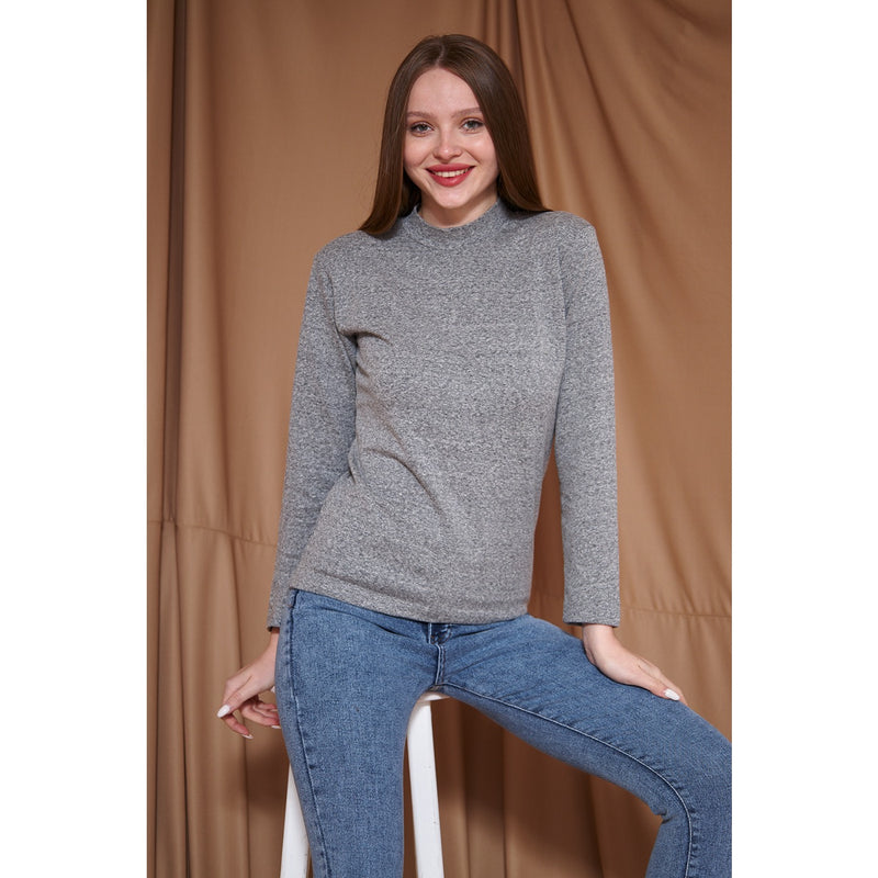 Grey Melange Mock Neck Sweatshirt | Montivo Pakistan