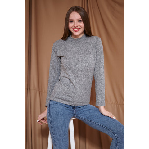 Grey Melange Mock Neck Sweatshirt | Montivo Pakistan