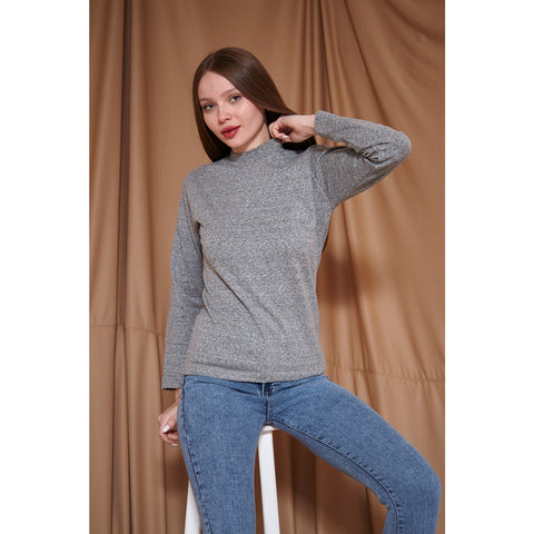 Grey Melange Mock Neck Sweatshirt | Montivo Pakistan