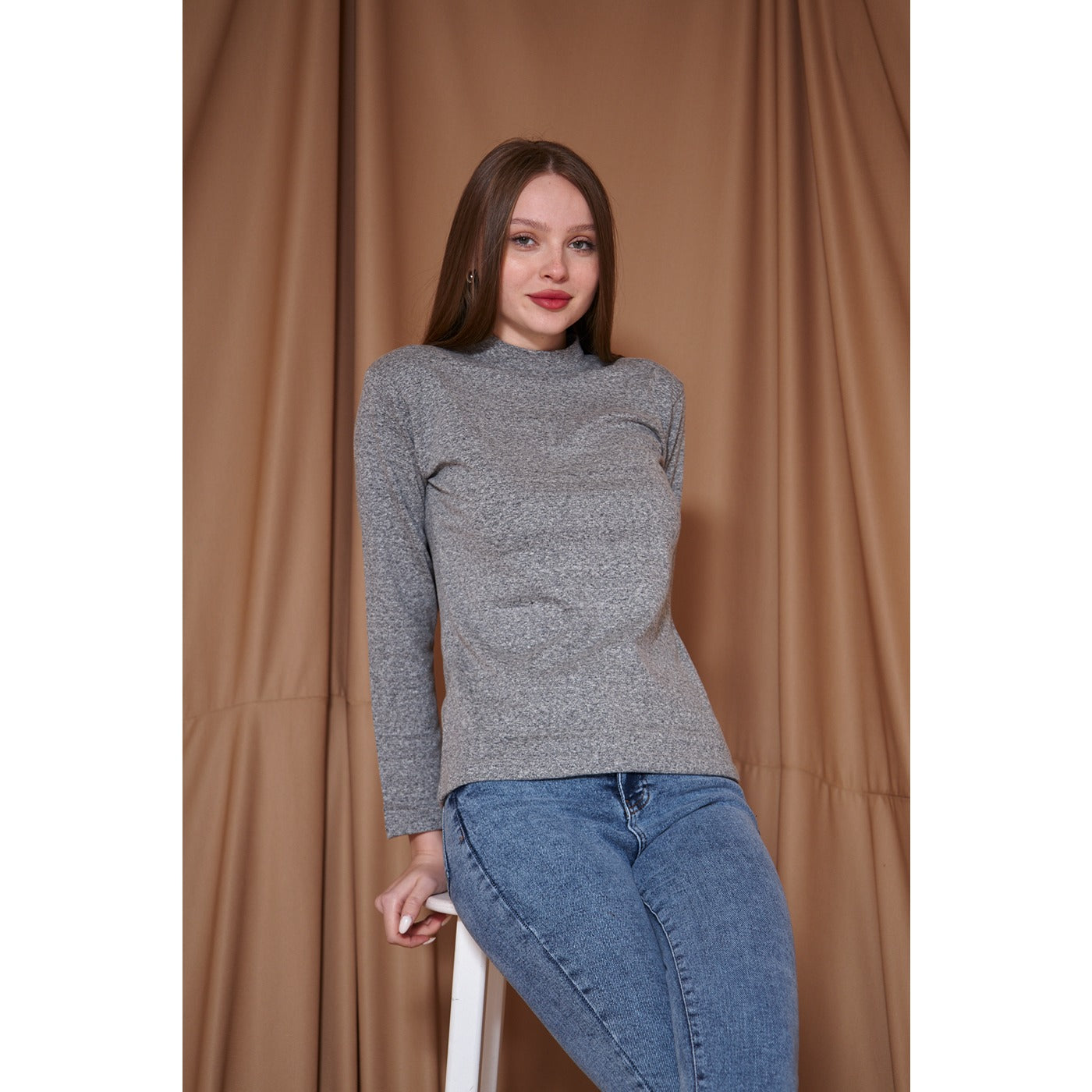 Grey Melange Mock Neck Sweatshirt | Montivo Pakistan