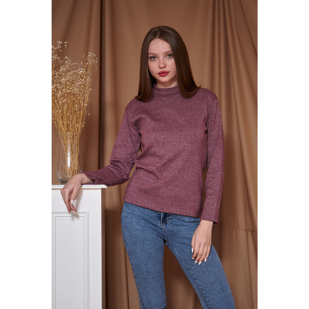 Red Melange Mock Neck Sweatshirt | Montivo Pakistan
