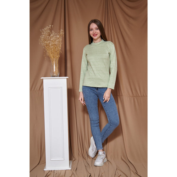 Light Green Melange Mock Neck Sweatshirt | Montivo Pakistan