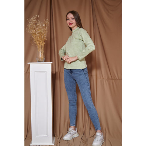 Light Green Melange Mock Neck Sweatshirt | Montivo Pakistan