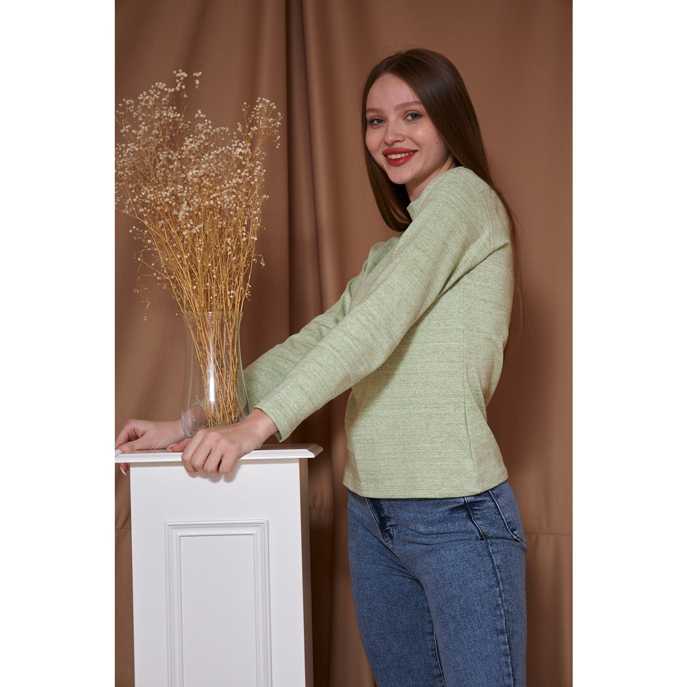 Light Green Melange Mock Neck Sweatshirt | Montivo Pakistan