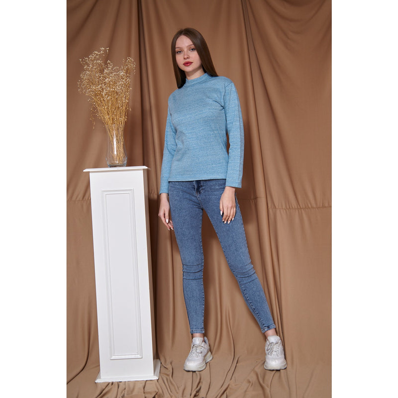 Light Blue Melange Mock Neck Sweatshirt | Montivo Pakistan