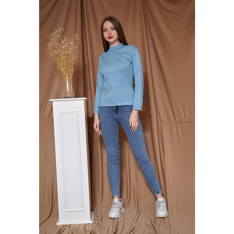 Light Blue Melange Mock Neck Sweatshirt | Montivo Pakistan