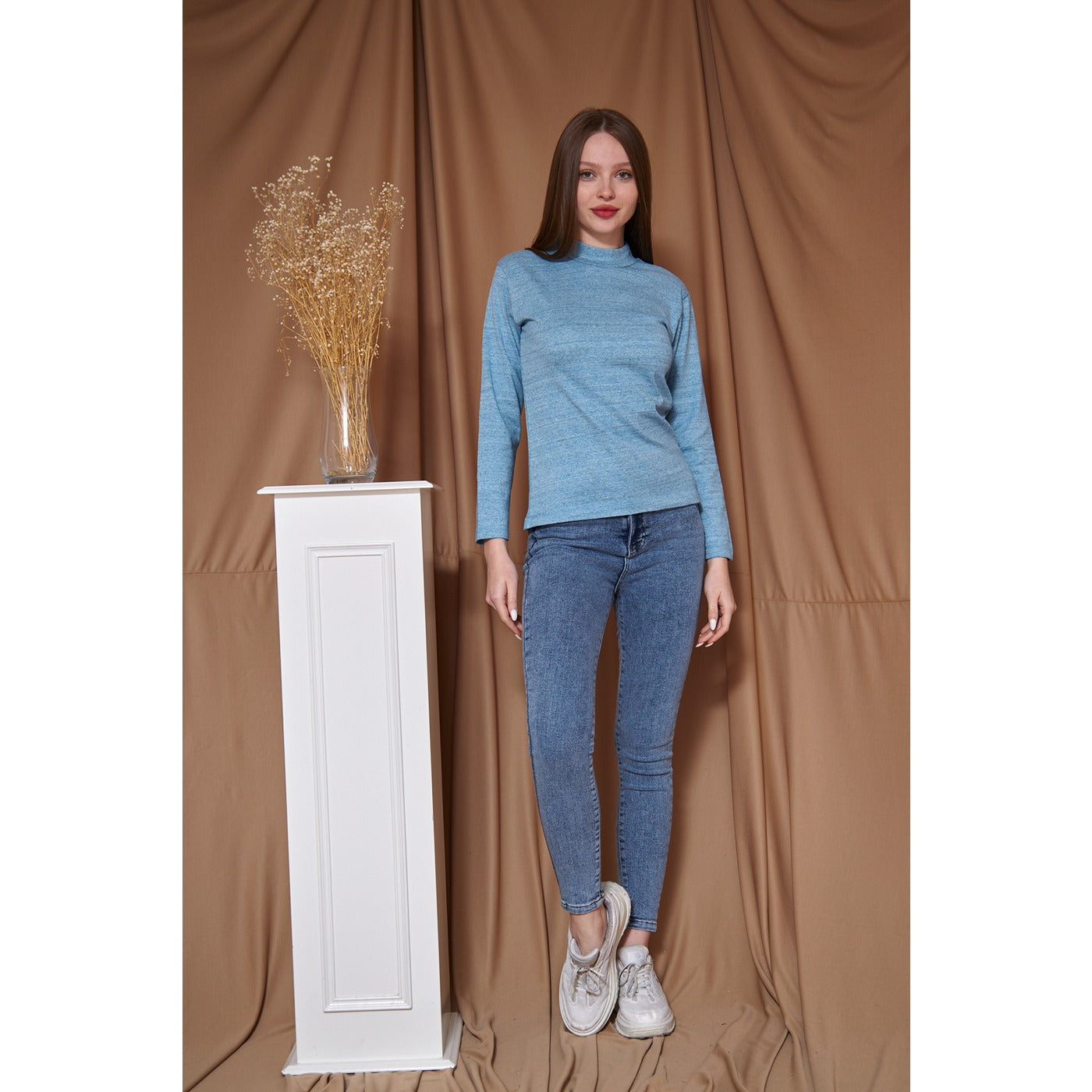Light Blue Melange Mock Neck Sweatshirt | Montivo Pakistan