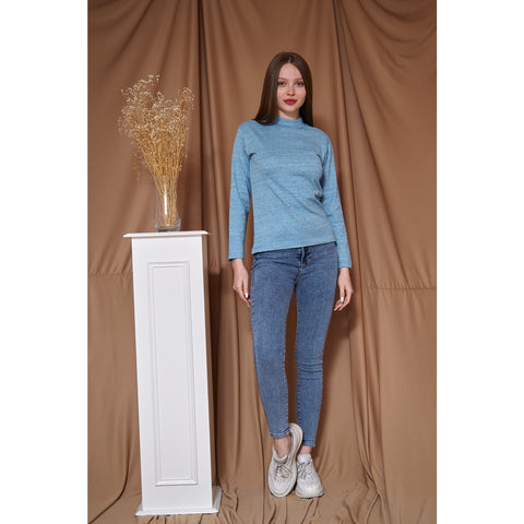 Light Blue Melange Mock Neck Sweatshirt | Montivo Pakistan