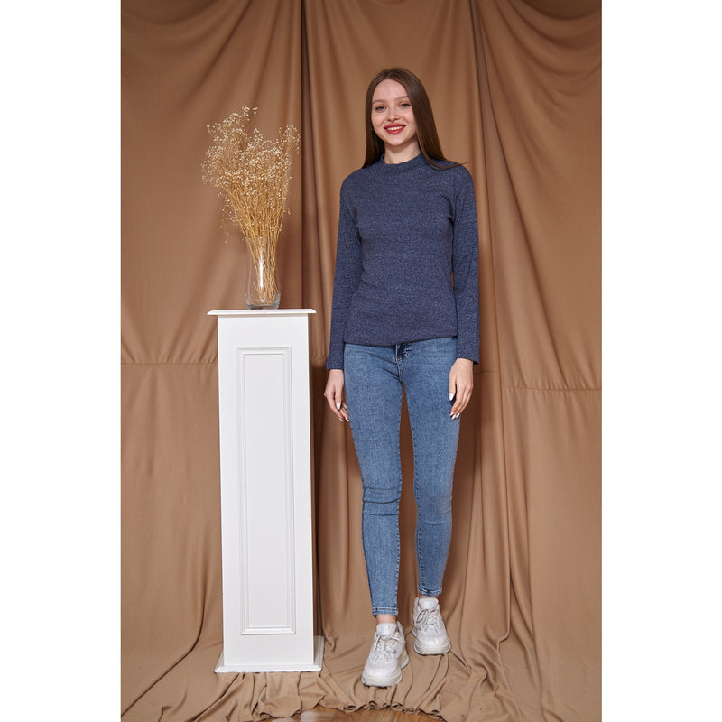 Navy Melange Mock Neck Sweatshirt | Montivo Pakistan