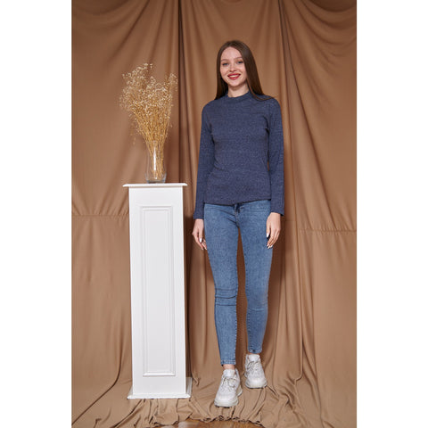 Navy Melange Mock Neck Sweatshirt | Montivo Pakistan