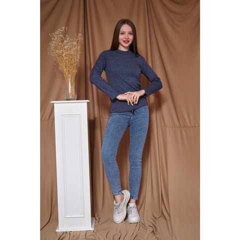Navy Melange Mock Neck Sweatshirt | Montivo Pakistan