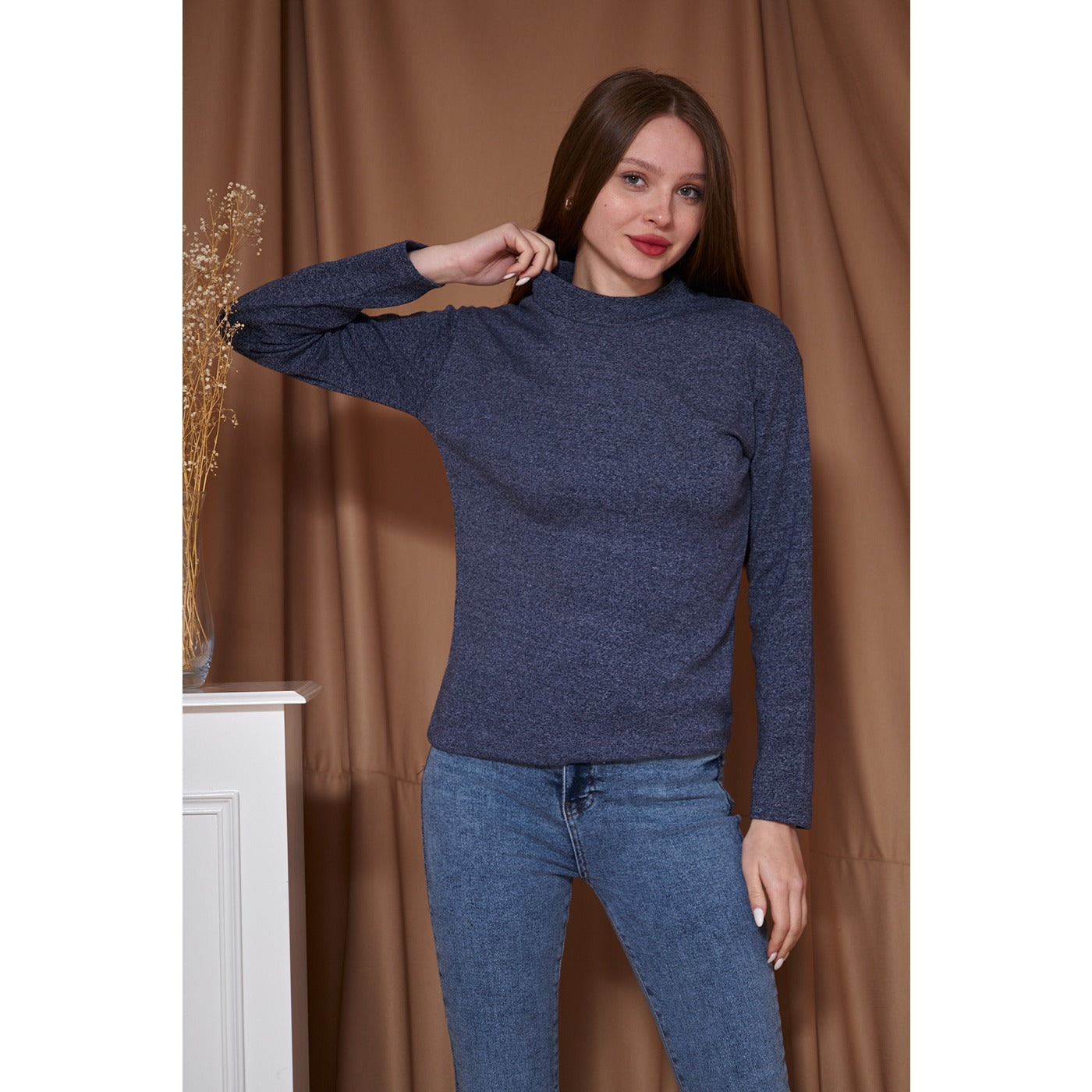 Navy Melange Mock Neck Sweatshirt | Montivo Pakistan