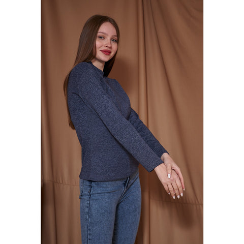 Navy Melange Mock Neck Sweatshirt | Montivo Pakistan