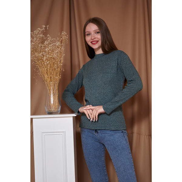 Green Melange Mock Neck Sweatshirt | Montivo Pakistan