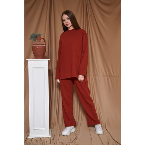 Red Ribbed Oversized Co-Ord Set | Montivo Pakistan