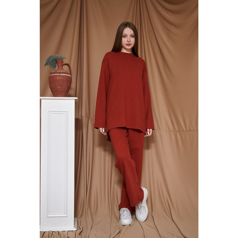 Red Ribbed Oversized Co-Ord Set | Montivo Pakistan
