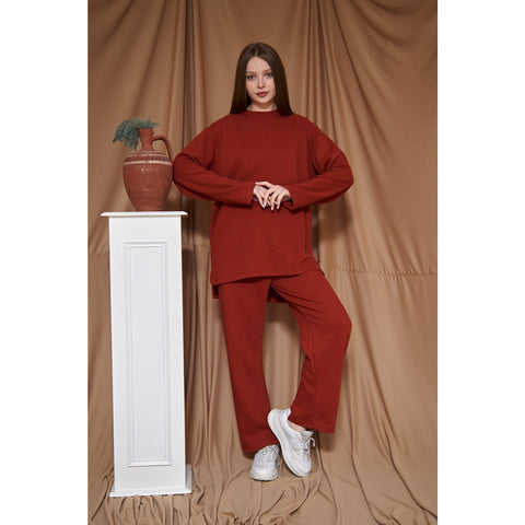 Red Ribbed Oversized Co-Ord Set | Montivo Pakistan