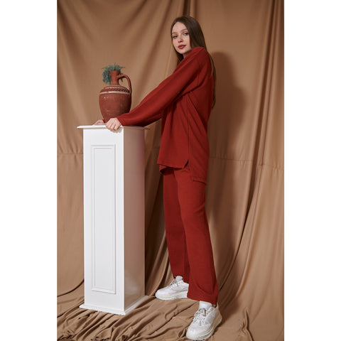 Red Ribbed Oversized Co-Ord Set | Montivo Pakistan
