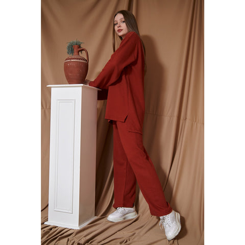 Red Ribbed Oversized Co-Ord Set | Montivo Pakistan