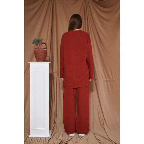 Red Ribbed Oversized Co-Ord Set | Montivo Pakistan