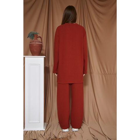 Red Ribbed Oversized Co-Ord Set | Montivo Pakistan