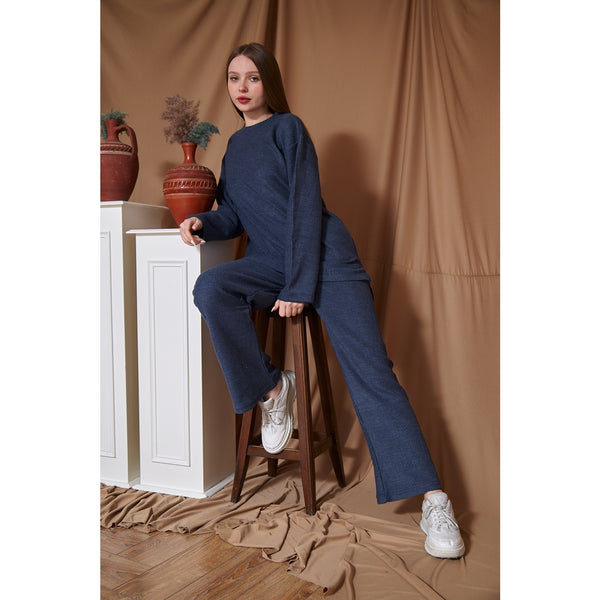 Navy Ribbed Oversized Co-Ord Set | Montivo Pakistan