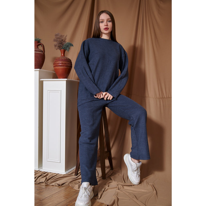 Navy Ribbed Oversized Co-Ord Set | Montivo Pakistan