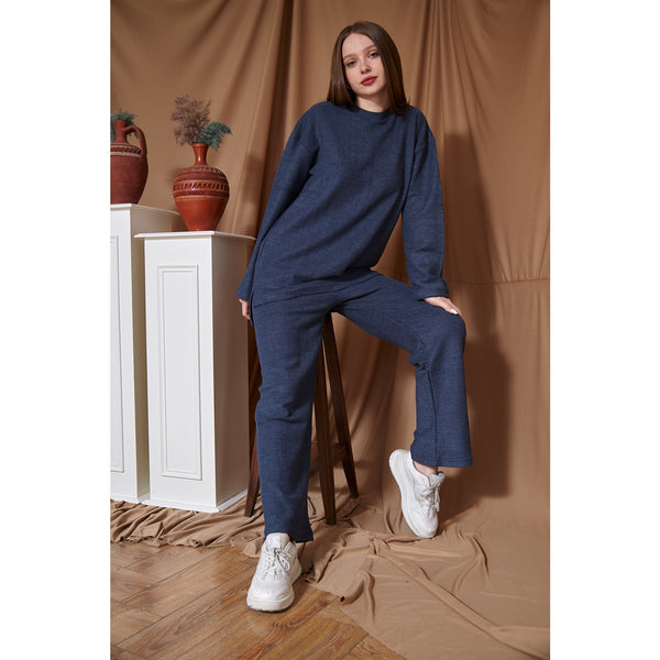 Navy Ribbed Oversized Co-Ord Set | Montivo Pakistan