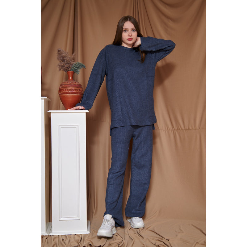 Navy Ribbed Oversized Co-Ord Set | Montivo Pakistan