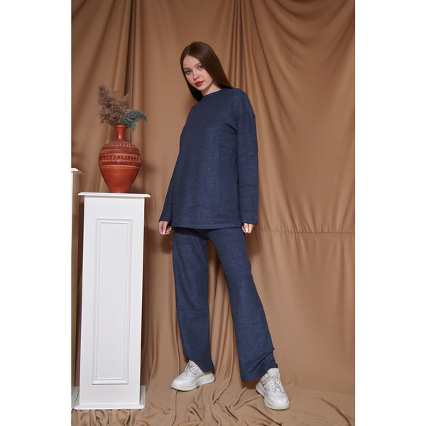 Navy Ribbed Oversized Co-Ord Set | Montivo Pakistan