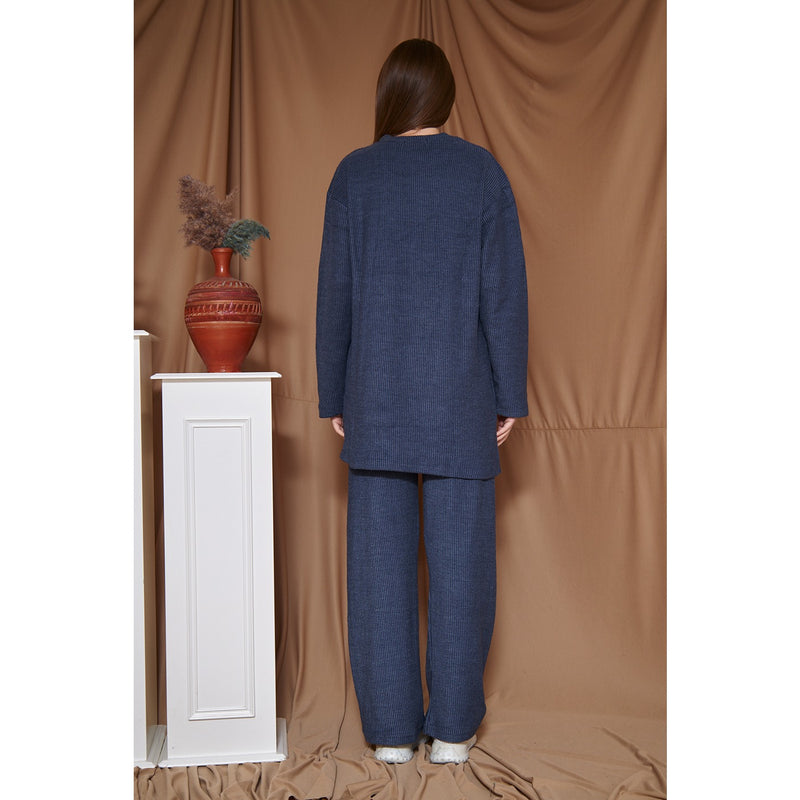 Navy Ribbed Oversized Co-Ord Set | Montivo Pakistan