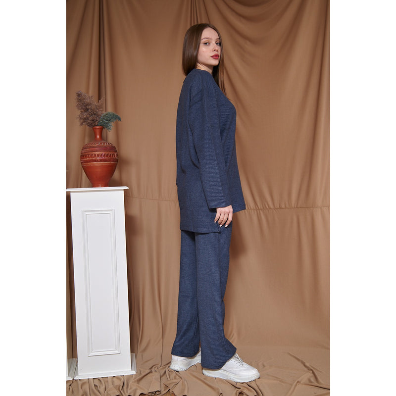Navy Ribbed Oversized Co-Ord Set | Montivo Pakistan