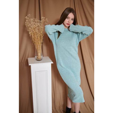 Aqua Ribbed Long Dress | Montivo Pakistan
