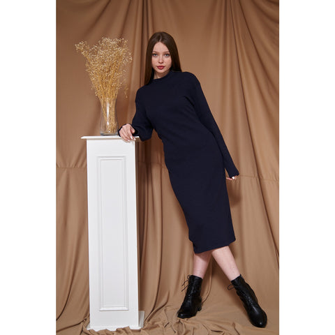 Navy Ribbed Long Dress | Montivo Pakistan
