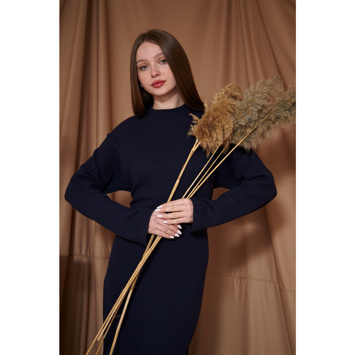 Navy Ribbed Long Dress | Montivo Pakistan