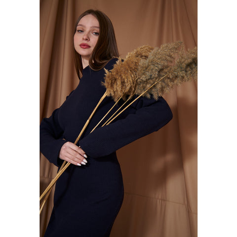 Navy Ribbed Long Dress | Montivo Pakistan
