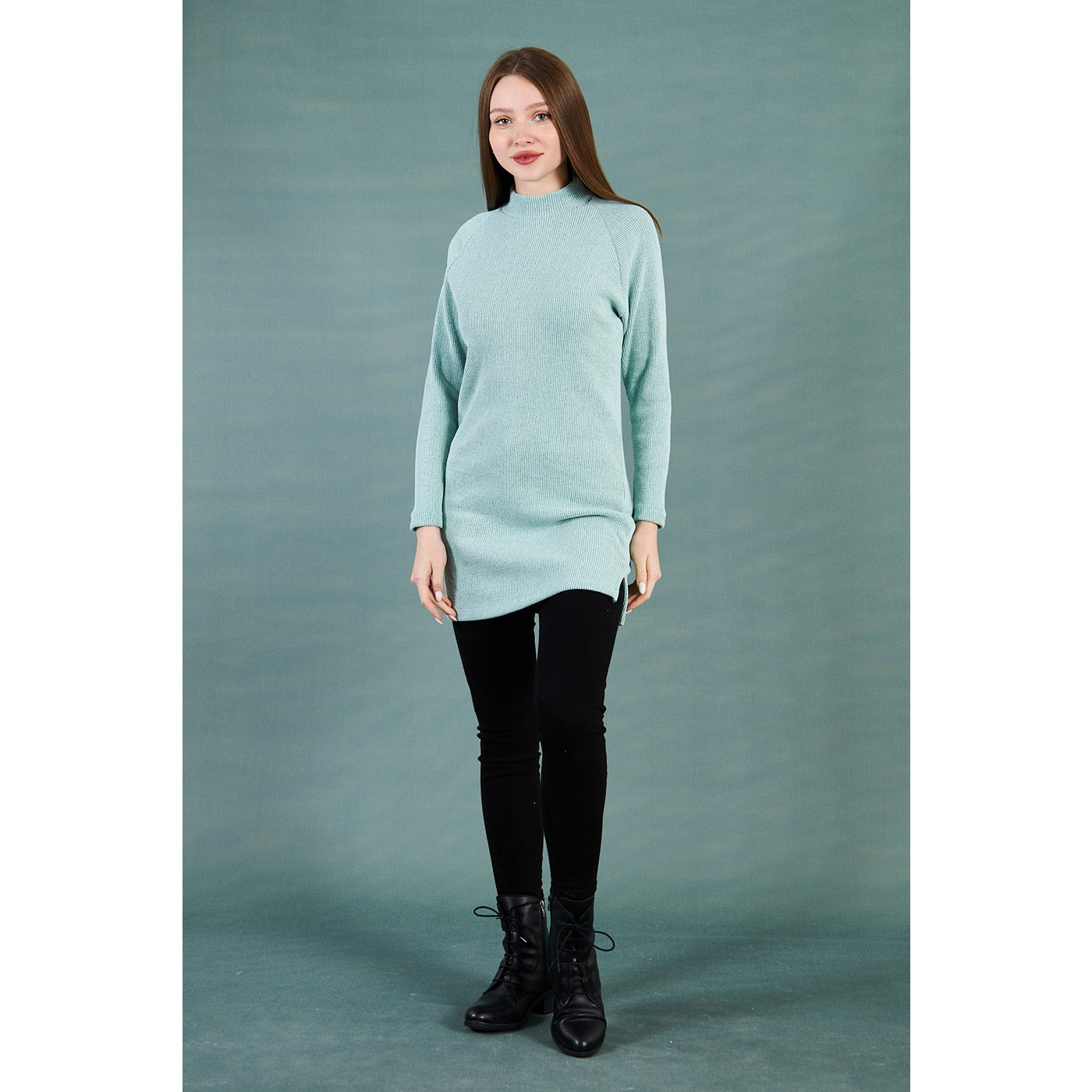 Sea Green Ribbed Long Sweatshirt | Montivo Pakistan