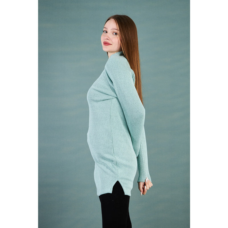 Sea Green Ribbed Long Sweatshirt | Montivo Pakistan