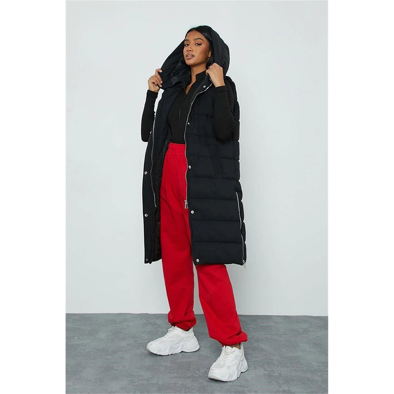 Black Petite Longline Padded Hooded Gilet | Montivo Pakistan