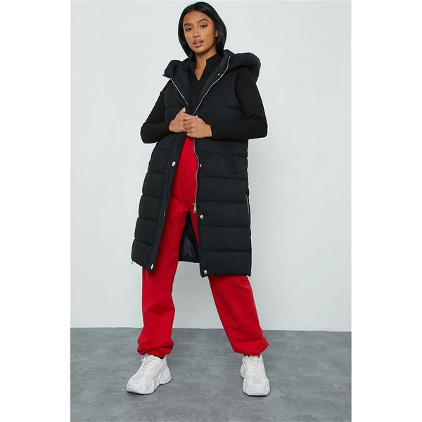 Black Petite Longline Padded Hooded Gilet | Montivo Pakistan