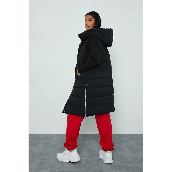 Black Petite Longline Padded Hooded Gilet | Montivo Pakistan