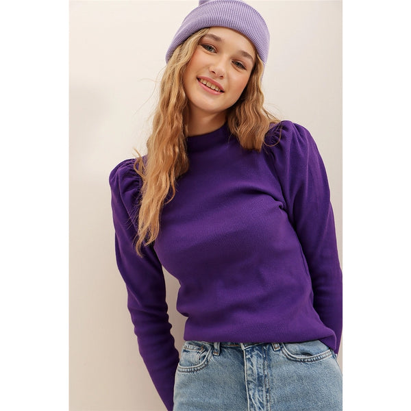 Purple Puff Shoulder Turtleneck Top | Montivo Pakistan